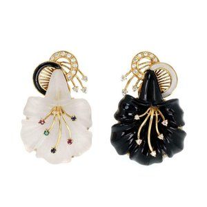 Diamond Onyx Frosted Crystal Gems 18kGold Earrings